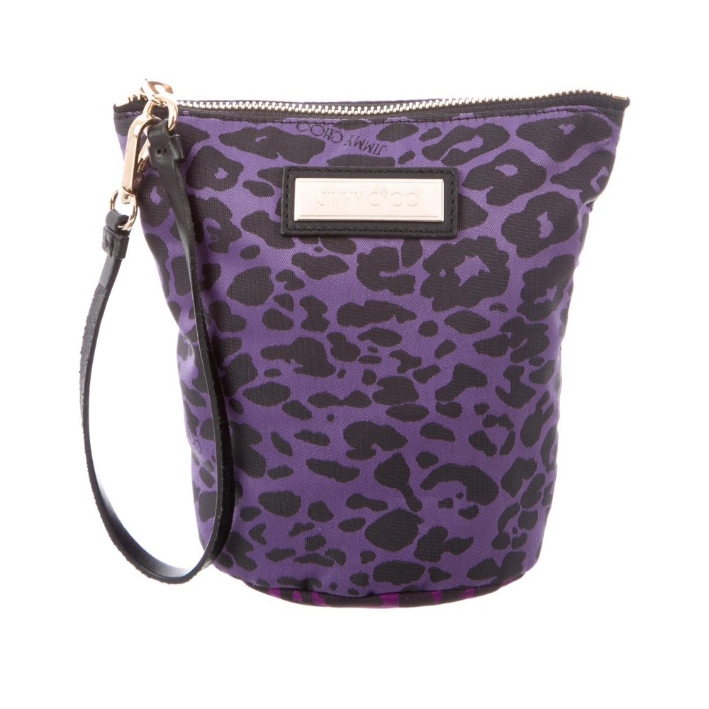Jimmy Choo‎ Purple Leopard Print Cosmetic Bag Pouch Wristlet